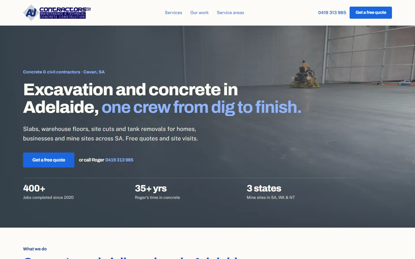 The A&J Contractors website on a computer